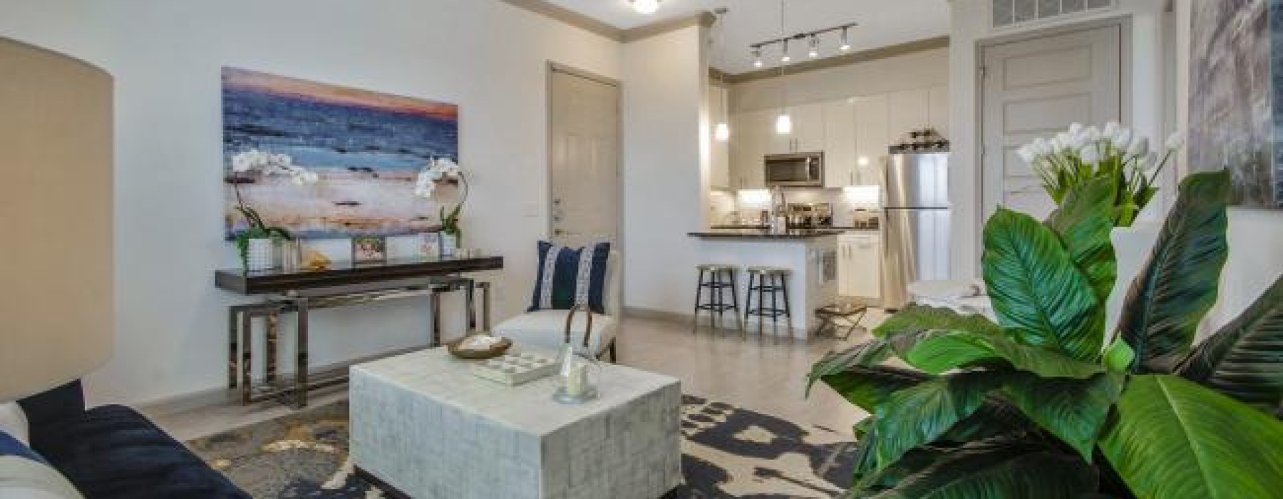 a living room with a fireplace