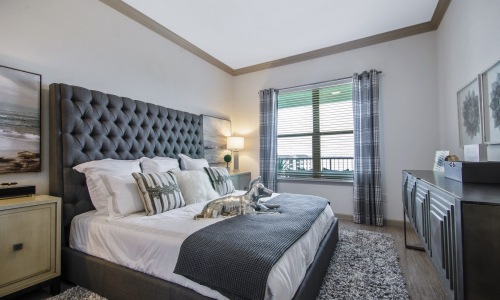 bedroom with a large bed and large window